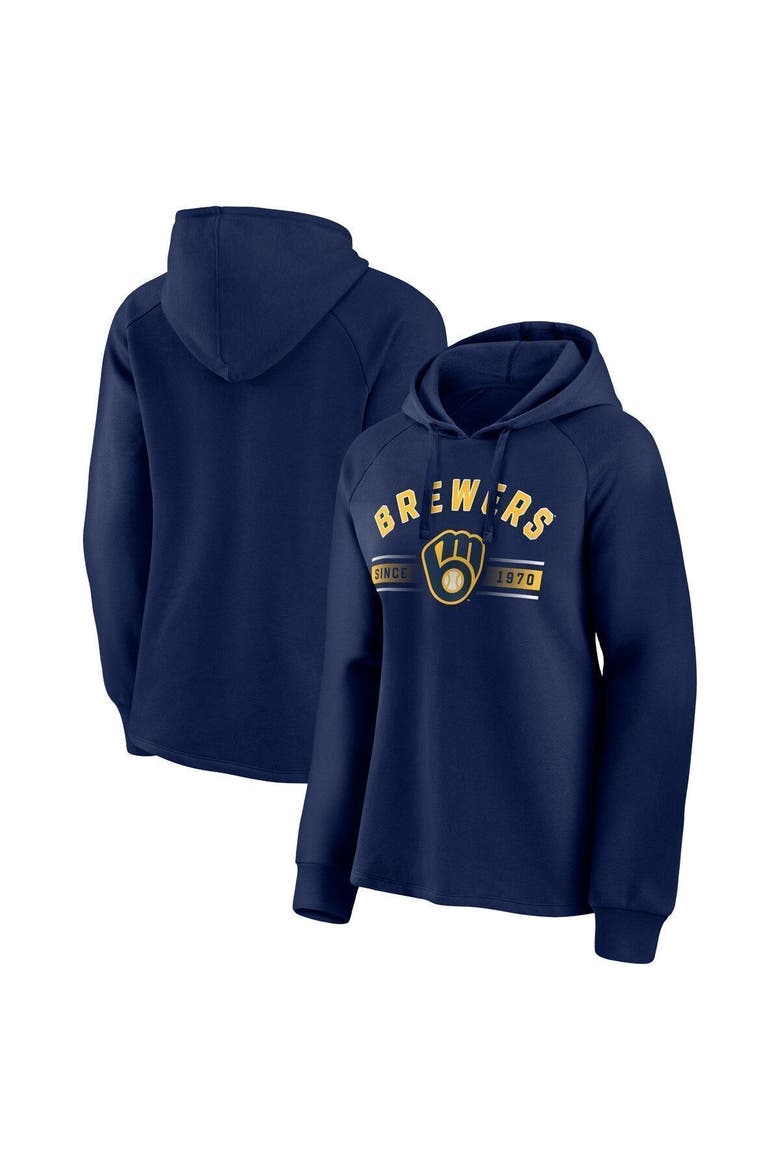 Women's Fanatics Branded Navy Milwaukee Brewers Perfect Play Raglan Pullover Hoodie, Main, color, Navy
