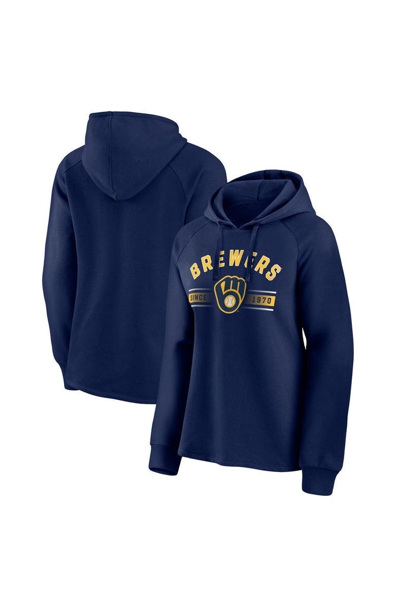 FANATICS Women's Fanatics Branded Navy Milwaukee Brewers Perfect Play Raglan Pullover Hoodie, Main, color, Navy