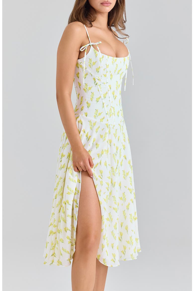 Yvette Floral Print Midi Dress, Alternate, color, LEMON FLORAL PRINT