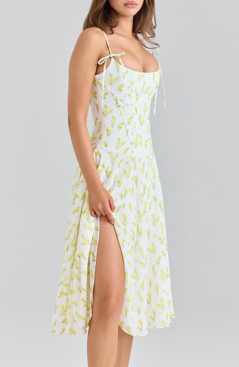 HOUSE OF CB Yvette Floral Print Midi Dress, Alternate, color, Lemon Floral Print