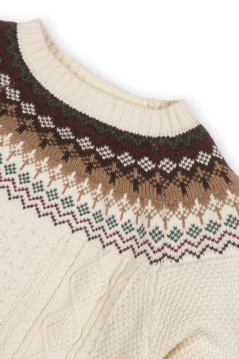 Kids' Organic Cotton Cable Knit Sweater, Alternate, color, Ivory and Chocolate Fair Isle