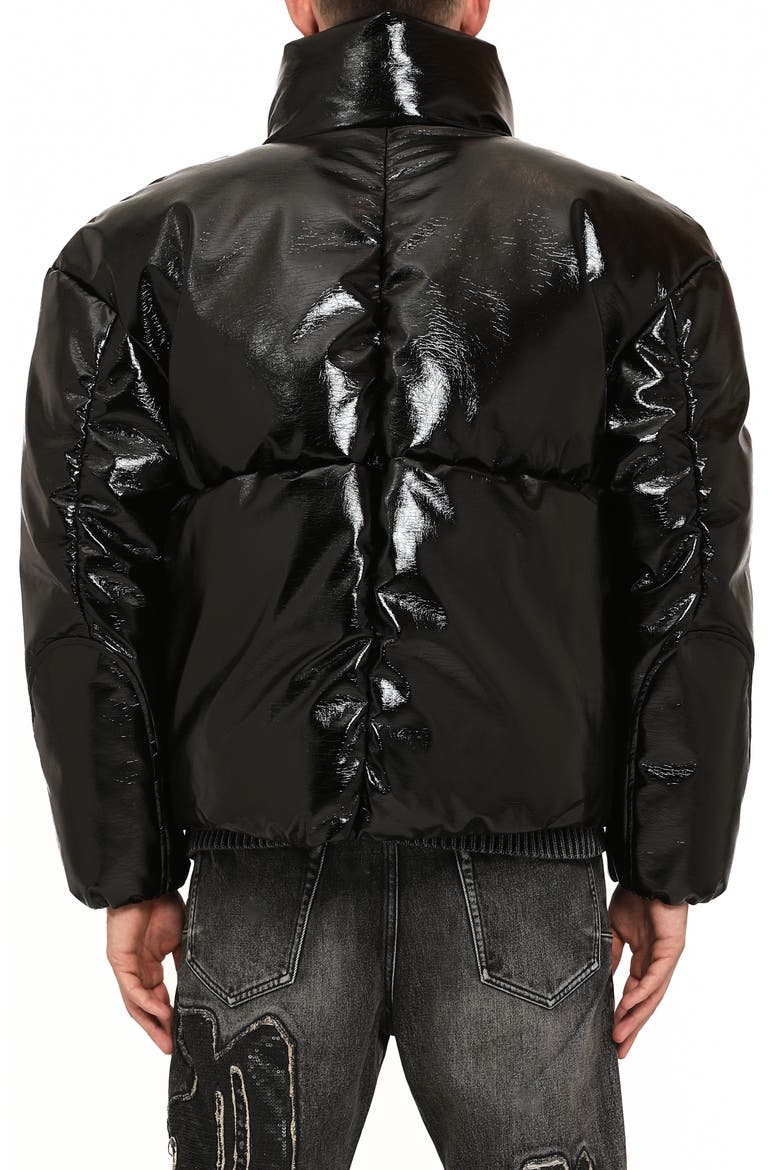 Faux Leather Puffer Jacket, Alternate, color, BLACK