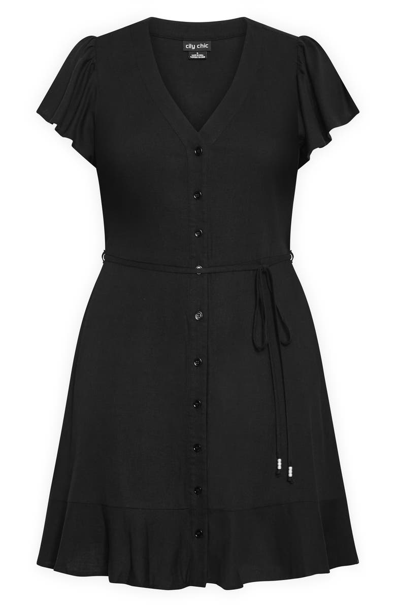 City Chic Betty Flutter Sleeve Button Front Tie Waist Dress, Alternate, color, 