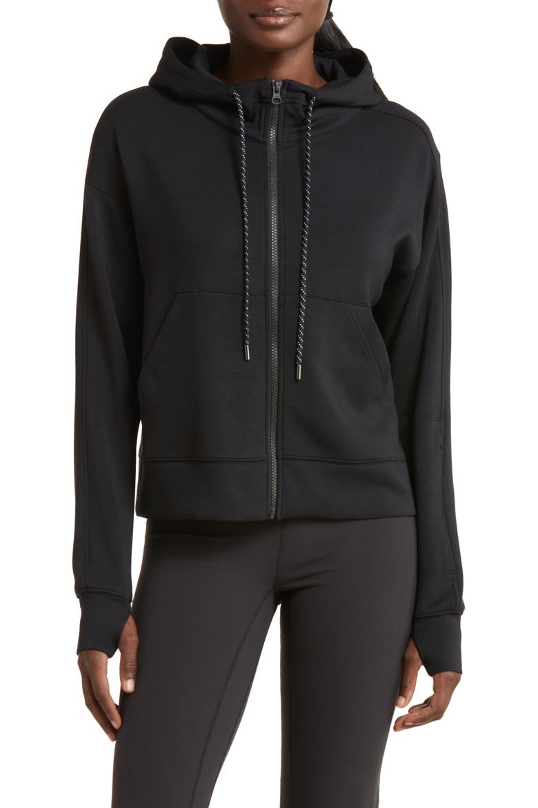 Intention Boxy Modal Blend Zip-Up Hoodie, Alternate, color, BLACK