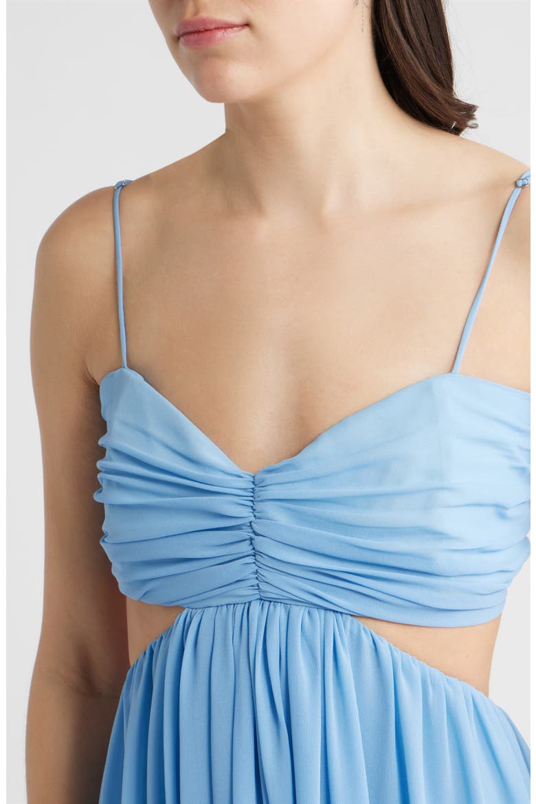 Eli Cutout Feather Trim Gown, Alternate, color, BABY BLUE
