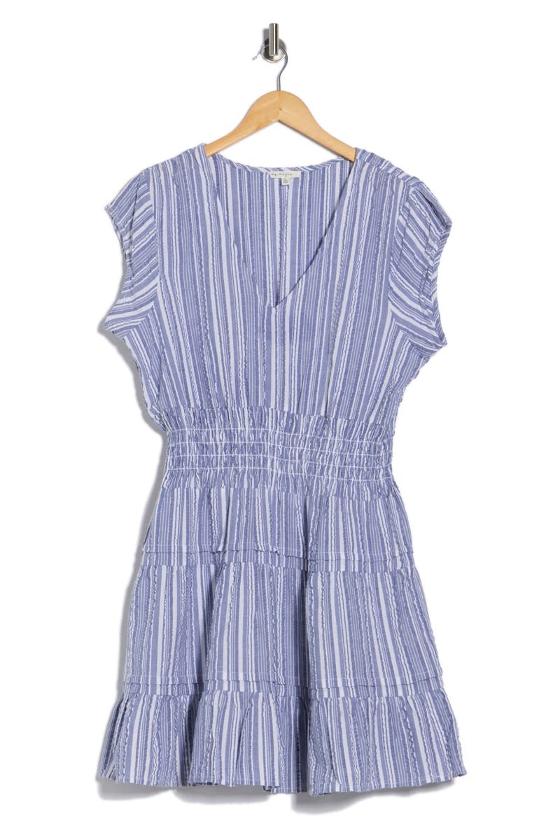 Smocked Waist Minidress, Alternate, color, BLUE/ WHITE STRIPE