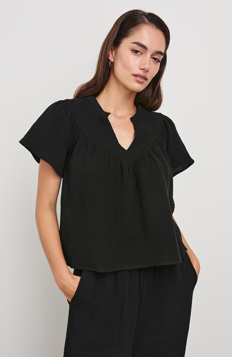 Rails Sayer Organic Cotton Gauze Split Neck Top, Alternate, color, Black