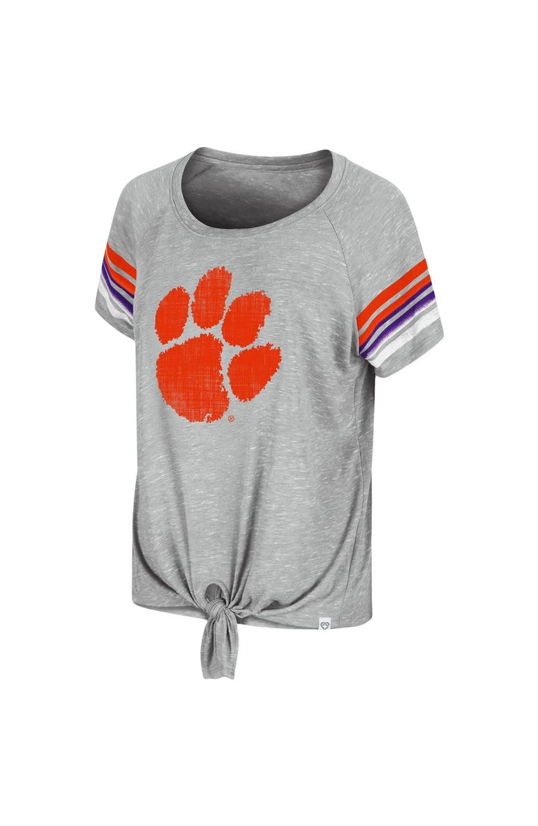 COLOSSEUM Women's Colosseum Heathered Gray Clemson Tigers Boo You Knotted Raglan T-Shirt, Alternate, color, 