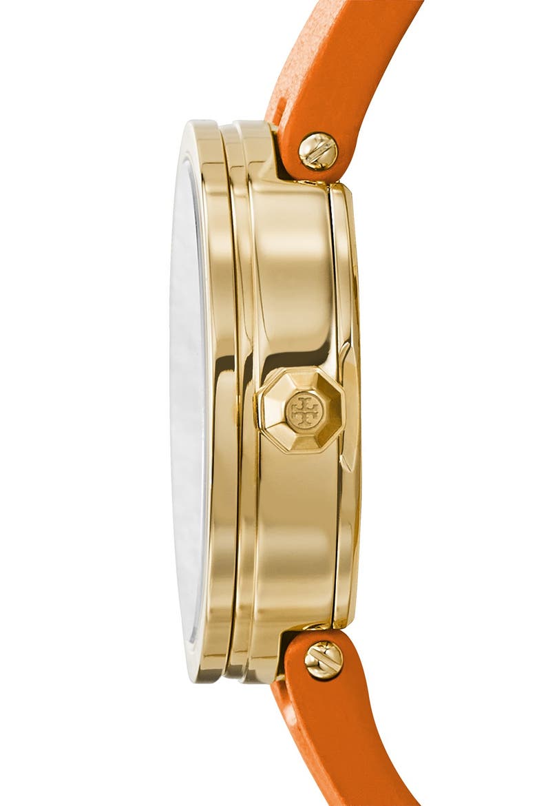 'Reva' Logo Dial Leather Strap Watch, 28mm, Alternate, color, ORANGE/ GOLD