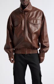 Balenciaga High Collar Leather Bomber Jacket