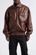 Balenciaga High Collar Leather Bomber Jacket