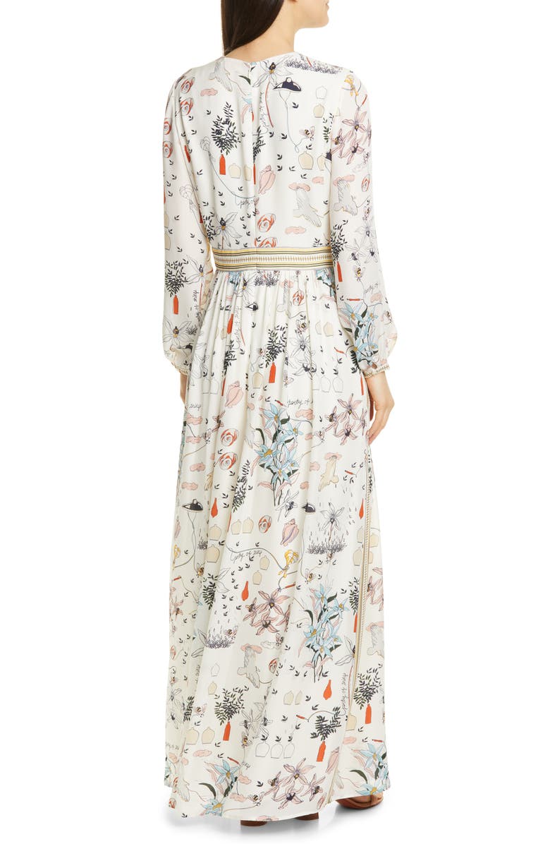 Tory Burch Patchwork Print Long Sleeve Silk Maxi Dress, Alternate, color, 
