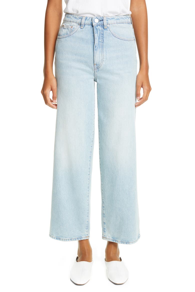 Totême High Waist Flare Crop Jeans, Main, color, LIGHT BLUE WASH