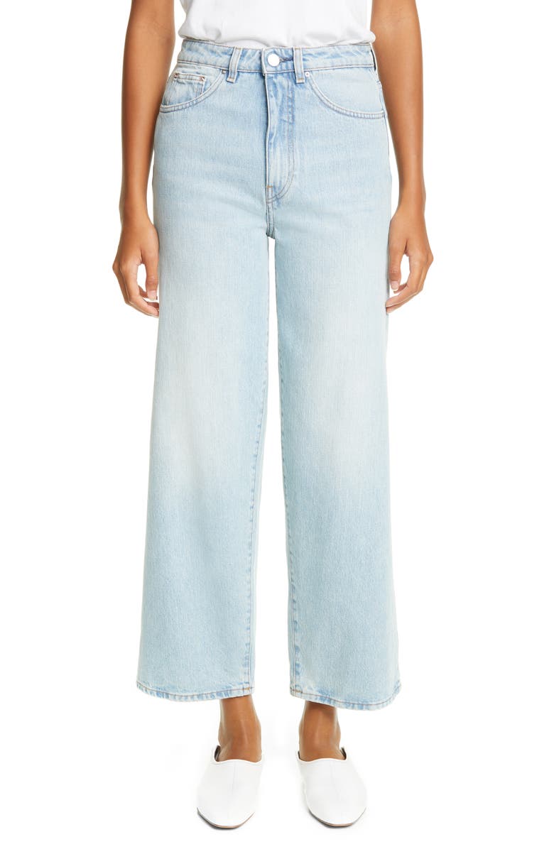 TOTEME High Waist Flare Crop Jeans, Main, color, 