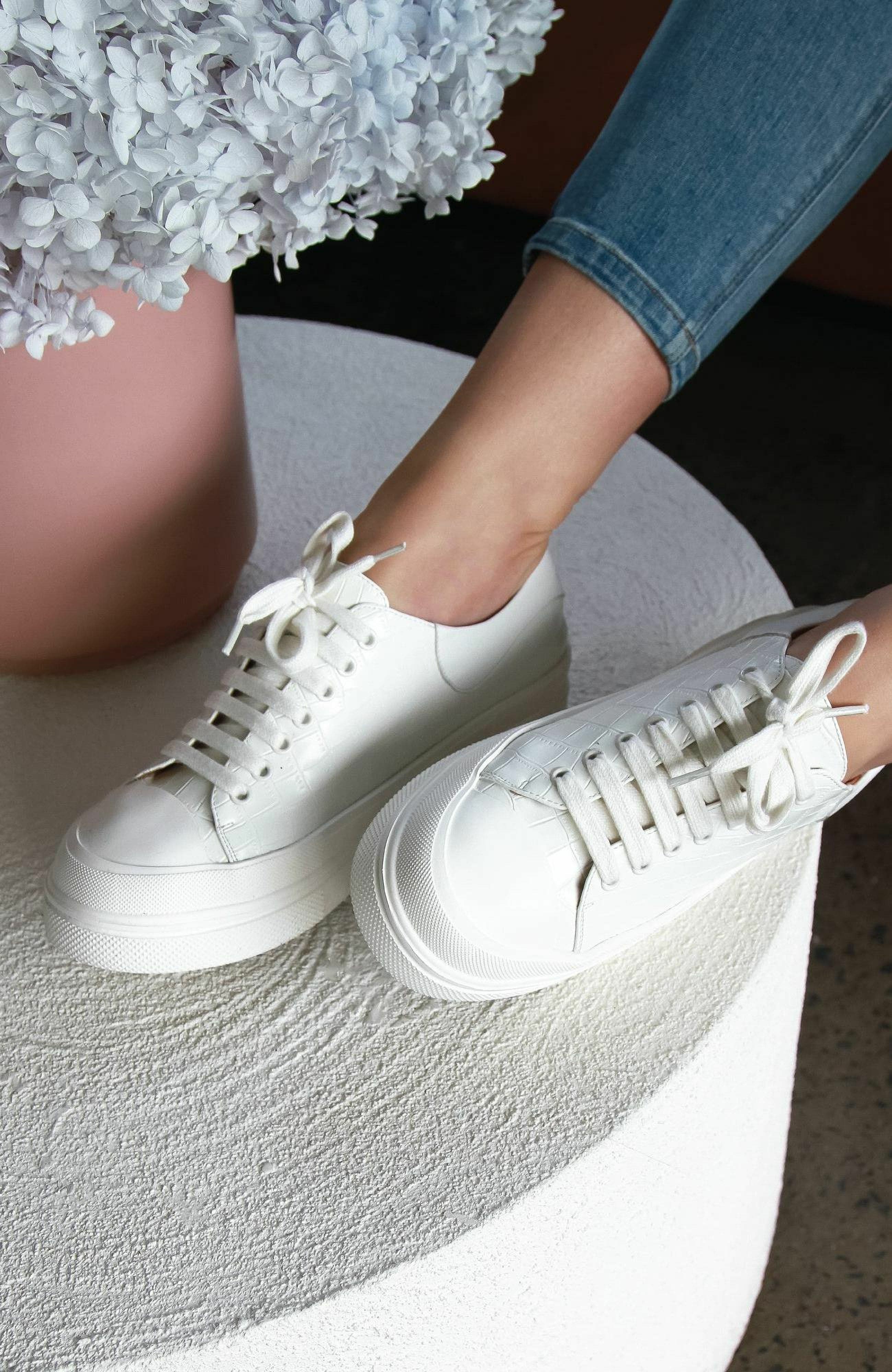 Just A Dream Croc Leather Sneaker, Alternate, color, White