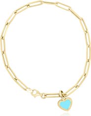 The Lovery Fine Jewelry Turquoise Heart Paperclip Bracelet