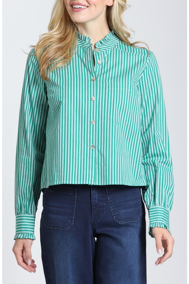 Striped Ruffle Cropped Shirt, Main, color, EMERALD ISLE