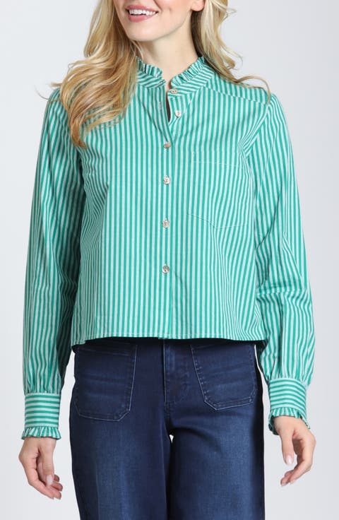 Striped Ruffle Cropped Shirt
