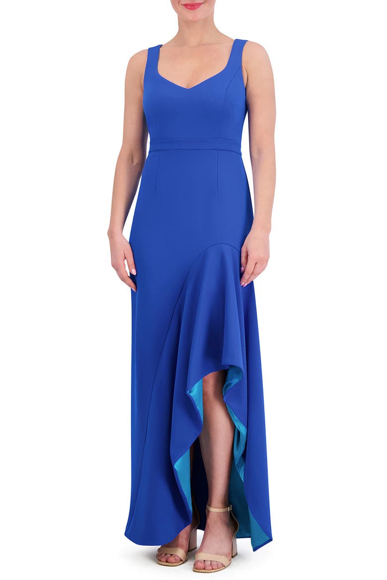 Ruffle Slit Scuba Crepe Dress, Main, color, COBALT