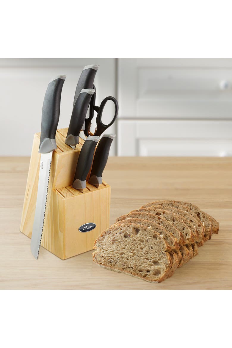 Lingbergh 14 Piece Stainless Steel Cutlery Knife Set with Pine Wood Block, Alternate, color, Black