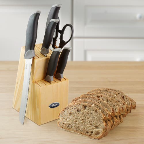 Oster Lingbergh 14 Piece Stainless Steel Cutlery Knife Set With Pine Wood Block In Black