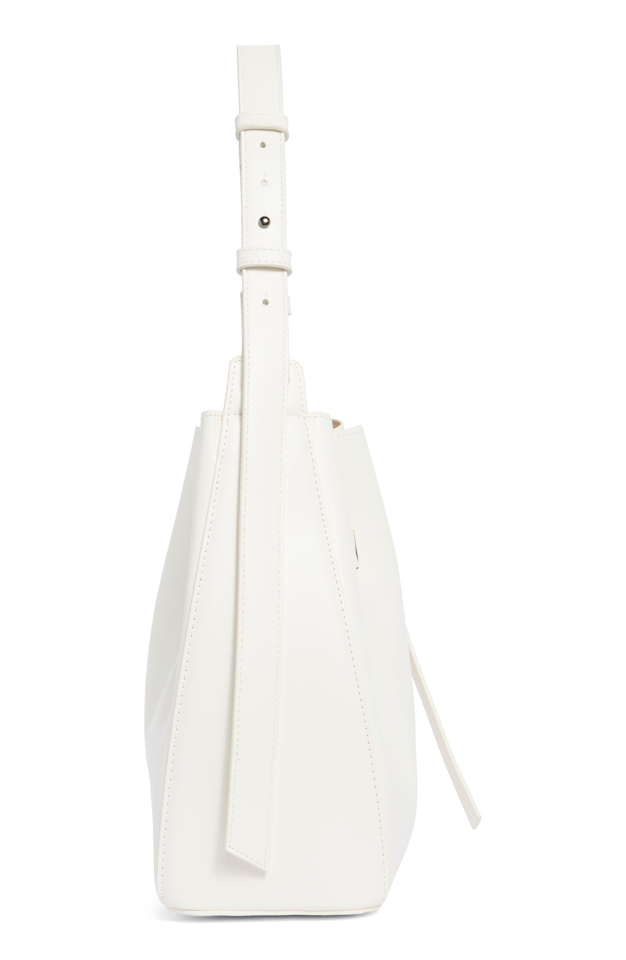 Knotted Faux Leather Bucket Bag, Alternate, color, POWDER