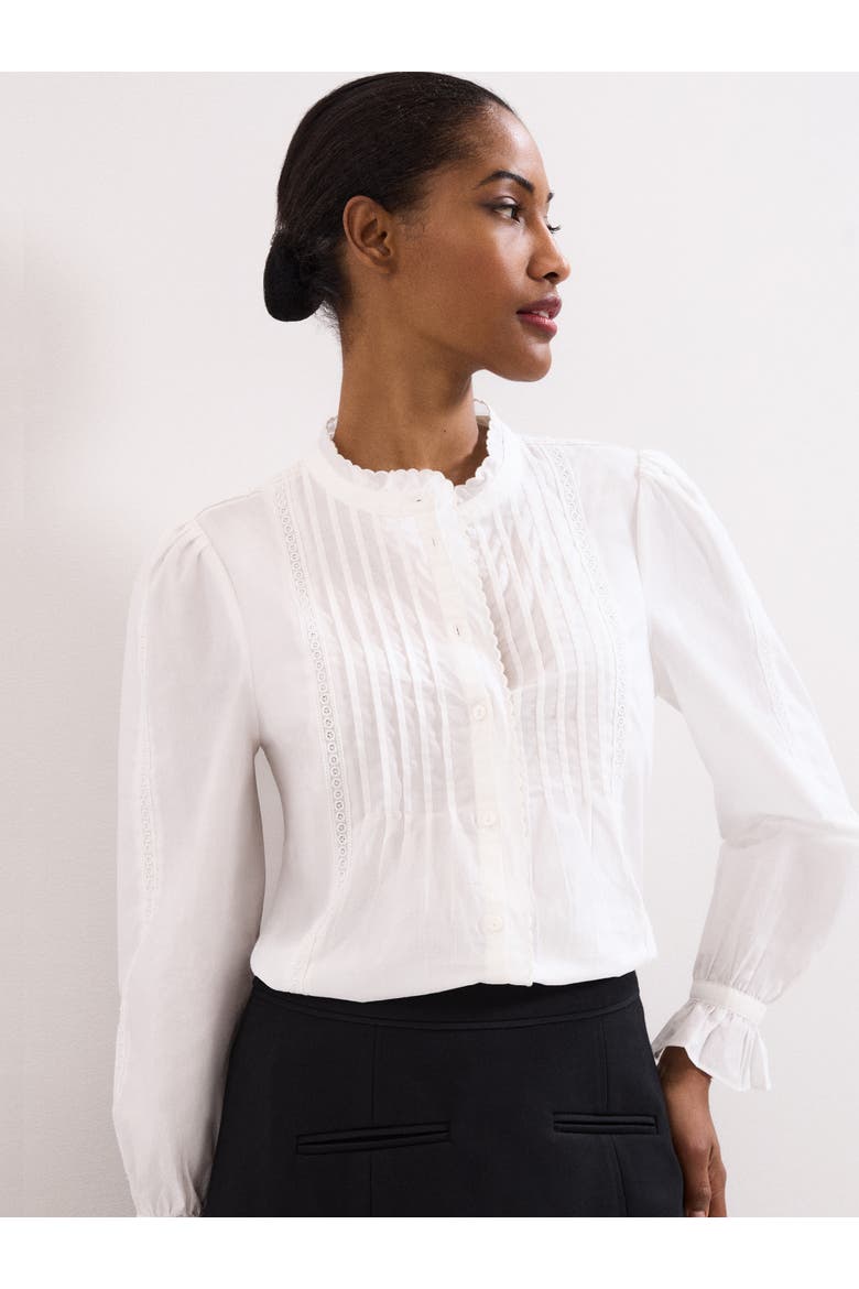 Laurie Pleated Embroidered Cotton Blouse, Main, color, Ivory