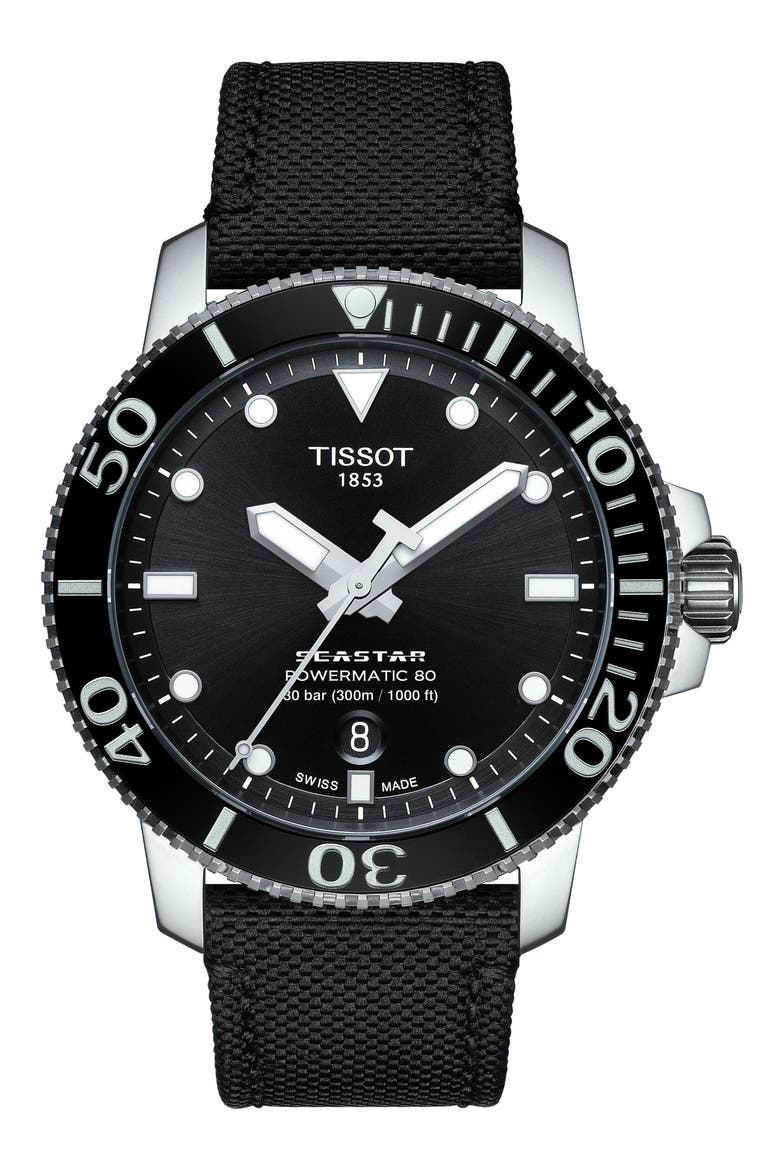 Seastar 1000 Powermatic 80 Nato Strap Watch, 43mm, Main, color, BLACK