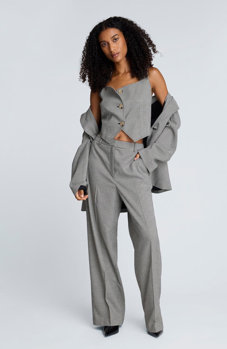 Kenneth Cole Houndstooth Check Wide Leg Pants, Alternate, color, Oyster/ Black