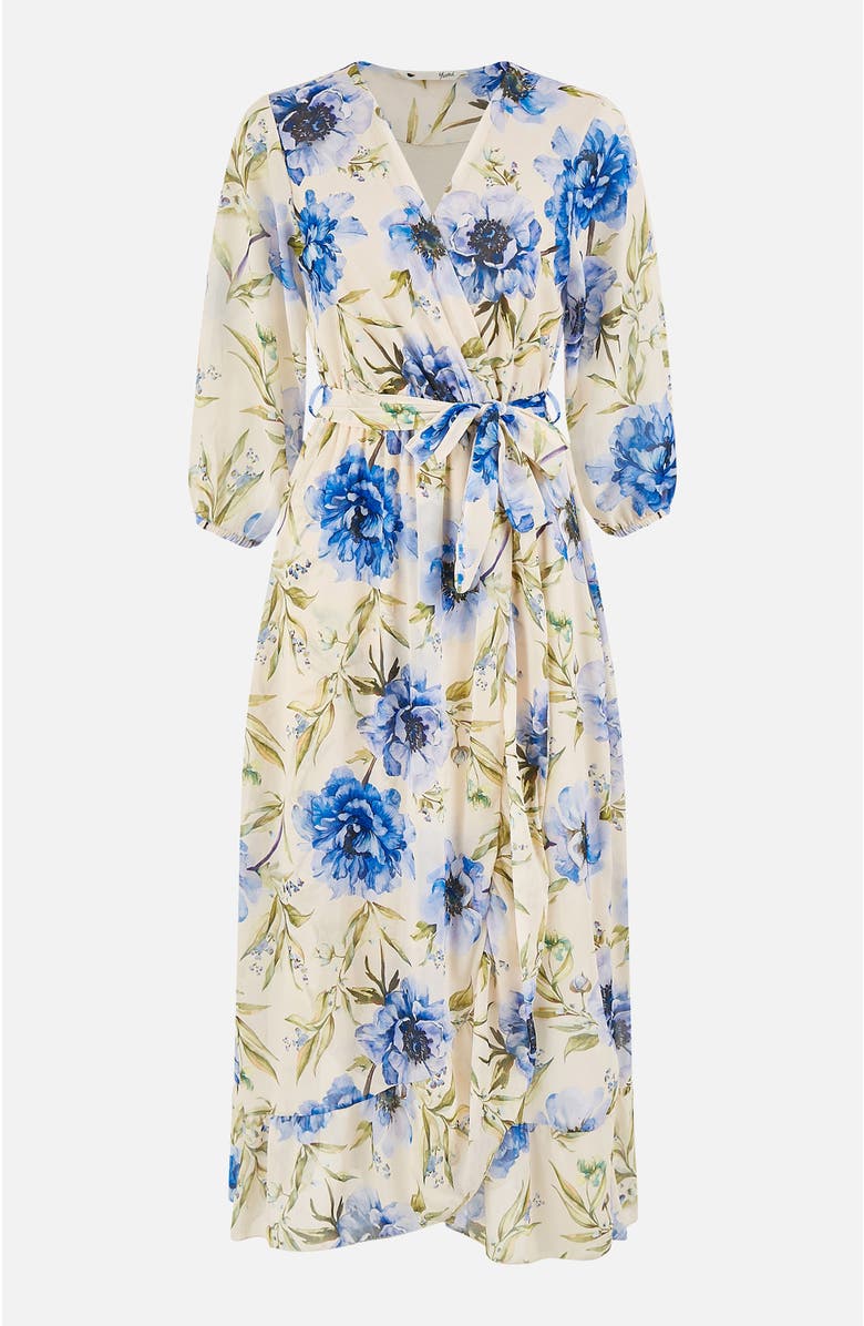 Yumi 3/4 Sleeve V-Neck Wrap Midi Dress, Alternate, color, Cream