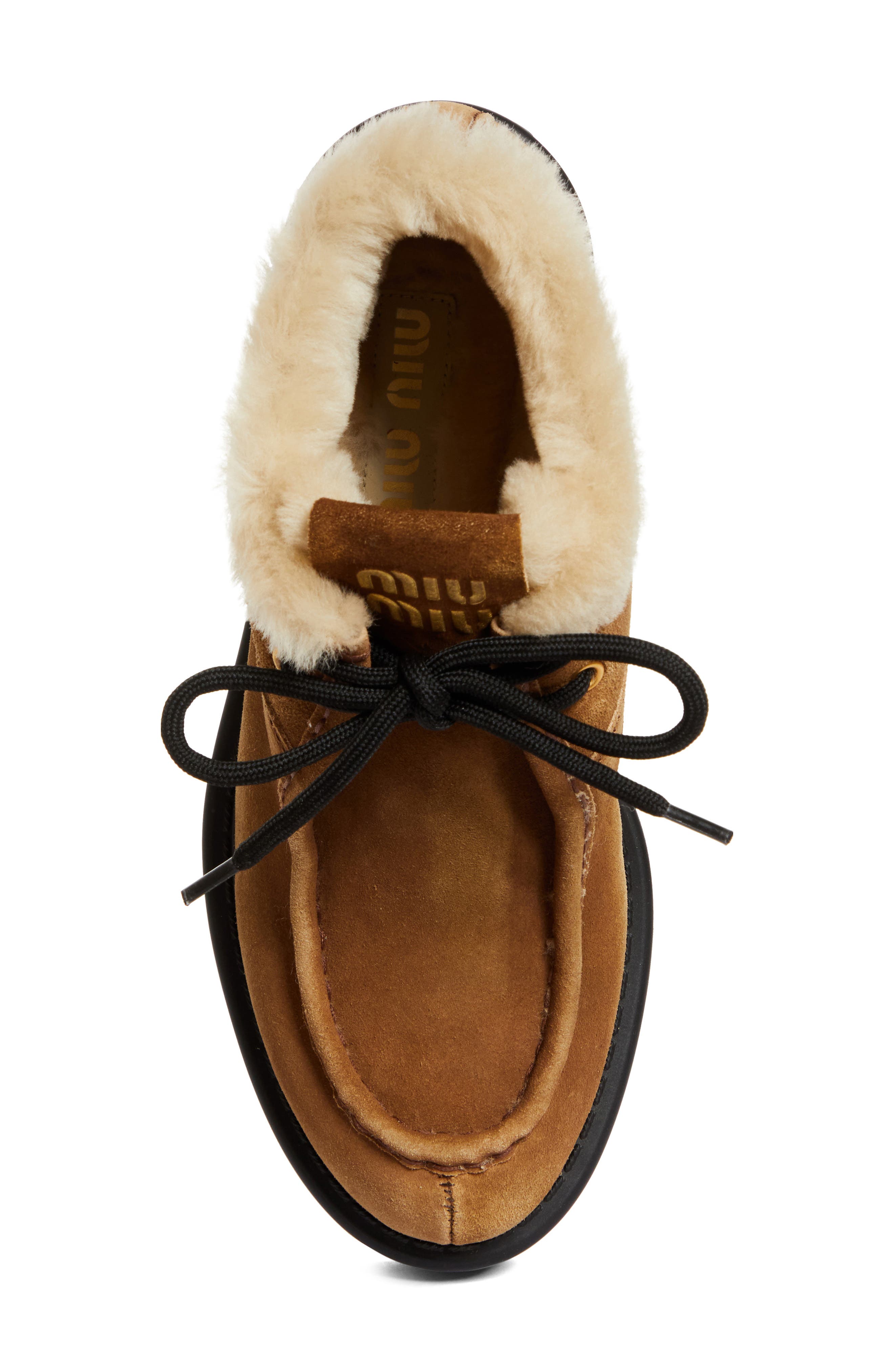 Miu Miu Boyfriend Genuine Shearling Lined Chukka Boot, Alternate, color, Cannella