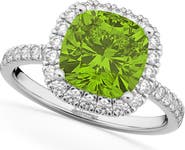ALLUREZ Cushion Cut Halo Peridot & Diamond Engagement Ring 14k