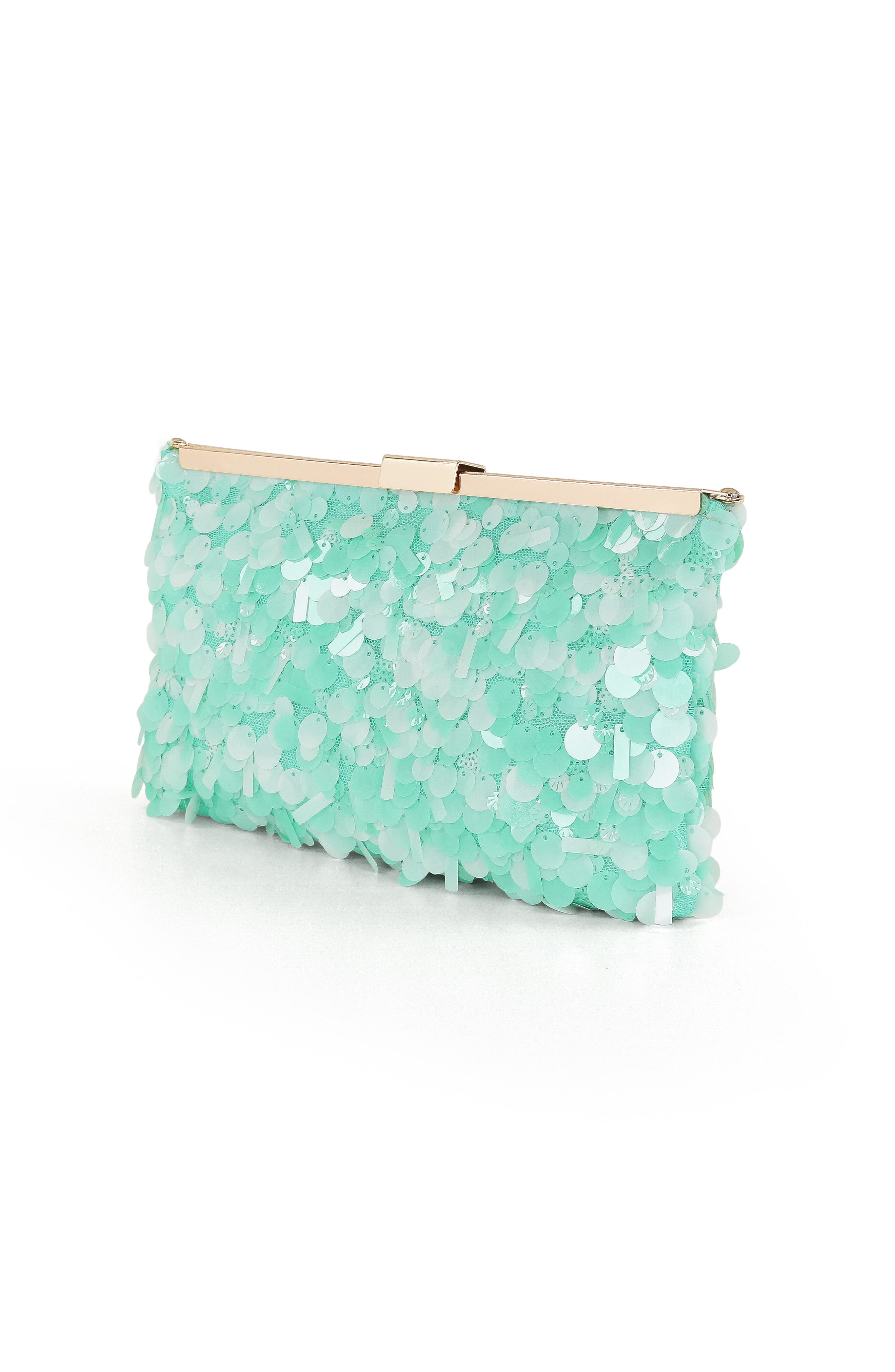 Jewel Badgley Mischka Briar Mixed Sequin Hinged Frame Clutch, Alternate, color, Light Mint Green