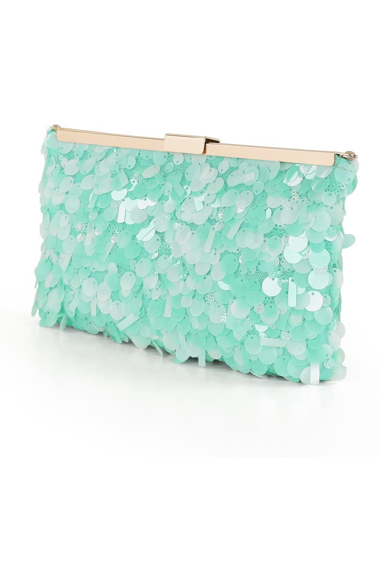 Jewel Badgley Mischka Briar Mixed Sequin Hinged Frame Clutch, Alternate, color, Light Mint Green