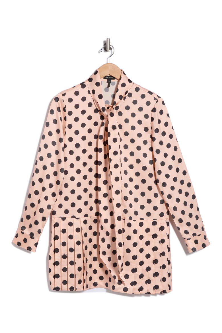 Dot Print Tie Neck Pleated Minidress, Main, color, PEACH MULTI