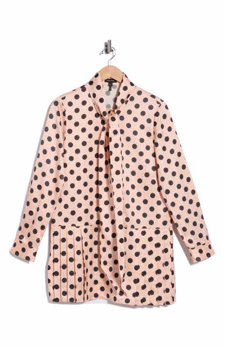 Dot Print Tie Neck Pleated Minidress