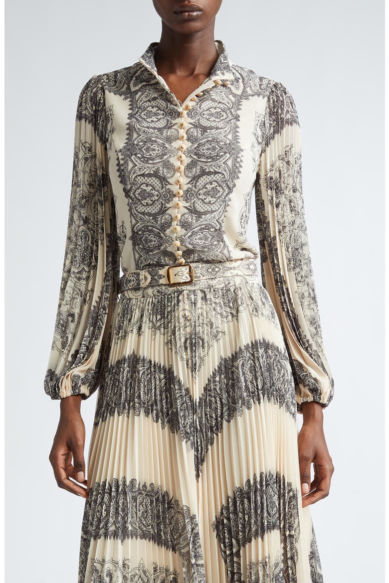 Sunray Pleated Button-Up Shirt, Main, color, TEA PAISLEY