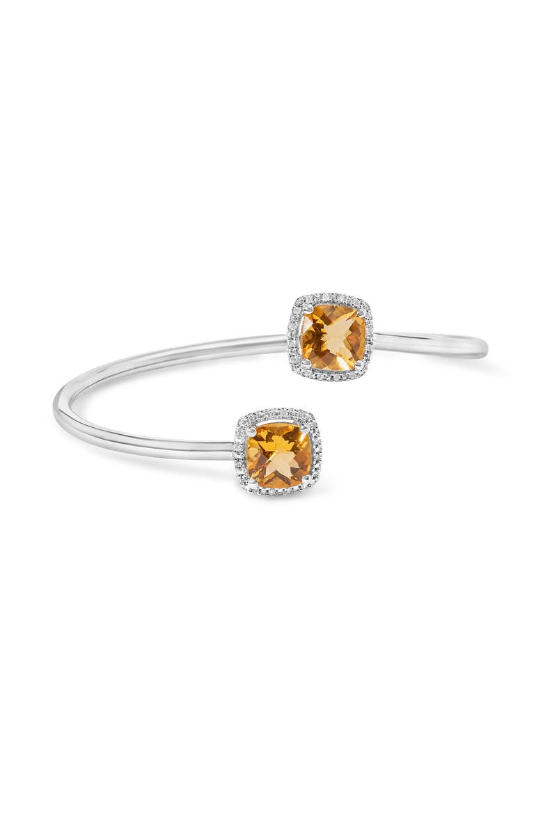 Silver 8mm Yellow Citrine and Diamond Accent Split Bypass Bangle Bracelet, Main, color, White