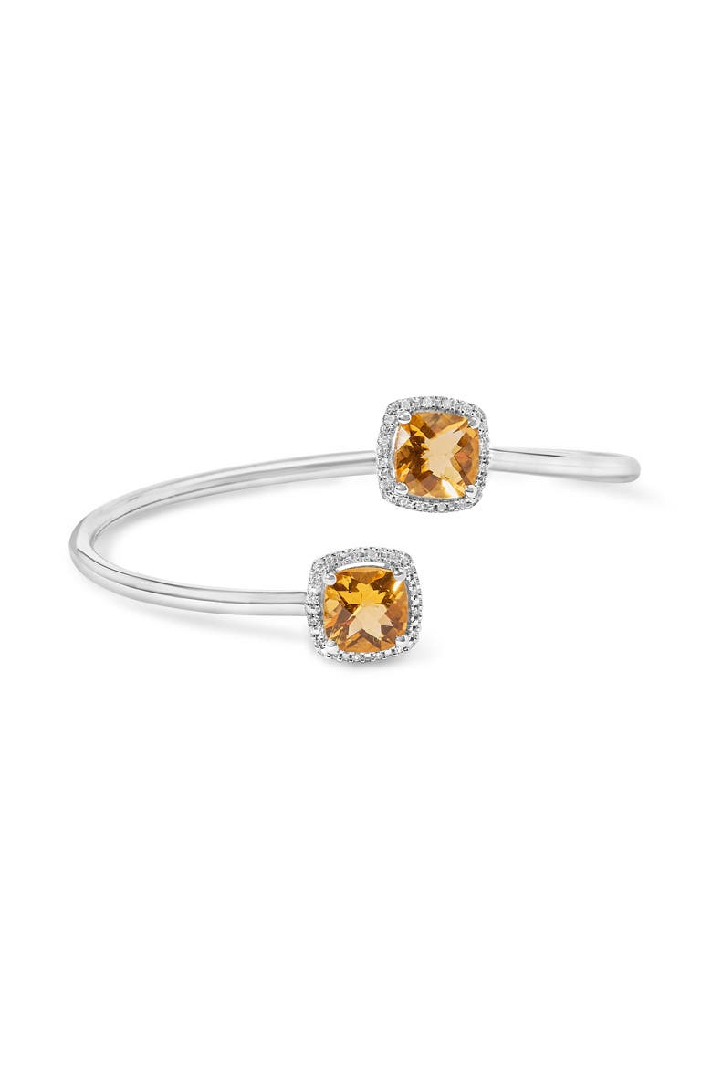 Haus of Brilliance Silver 8mm Yellow Citrine and Diamond Accent Split Bypass Bangle Bracelet, Main, color, White