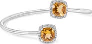 Haus of Brilliance Silver 8mm Yellow Citrine and Diamond Accent Split Bypass Bangle Bracelet
