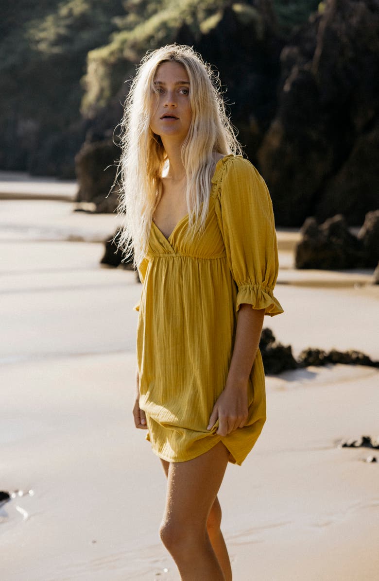 Billabong Perfect Paradise Puff Sleeve Smocked Cotton Gauze Babydoll Dress, Alternate, color,