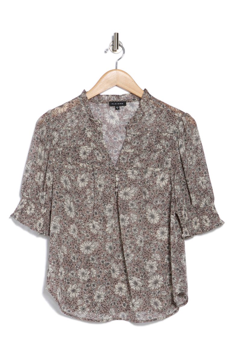 Pleione Puff Sleeve Top, Alternate, color, Stone Stencil Floral