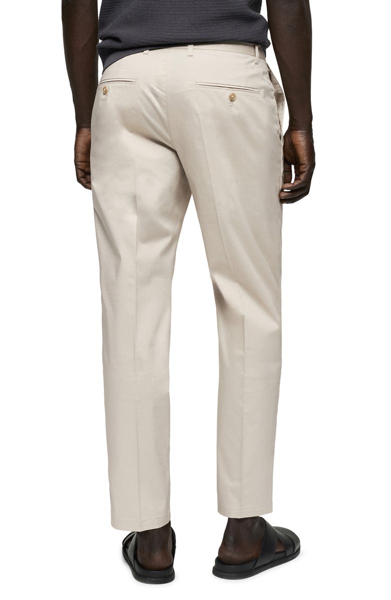 MANGO Slim Fit Pleated Crop Cotton Blend Chinos, Alternate, color, Beige