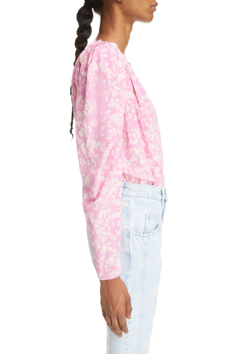 Zarga Keyhole Puff Sleeve Silk Blouse, Alternate, color, PINK