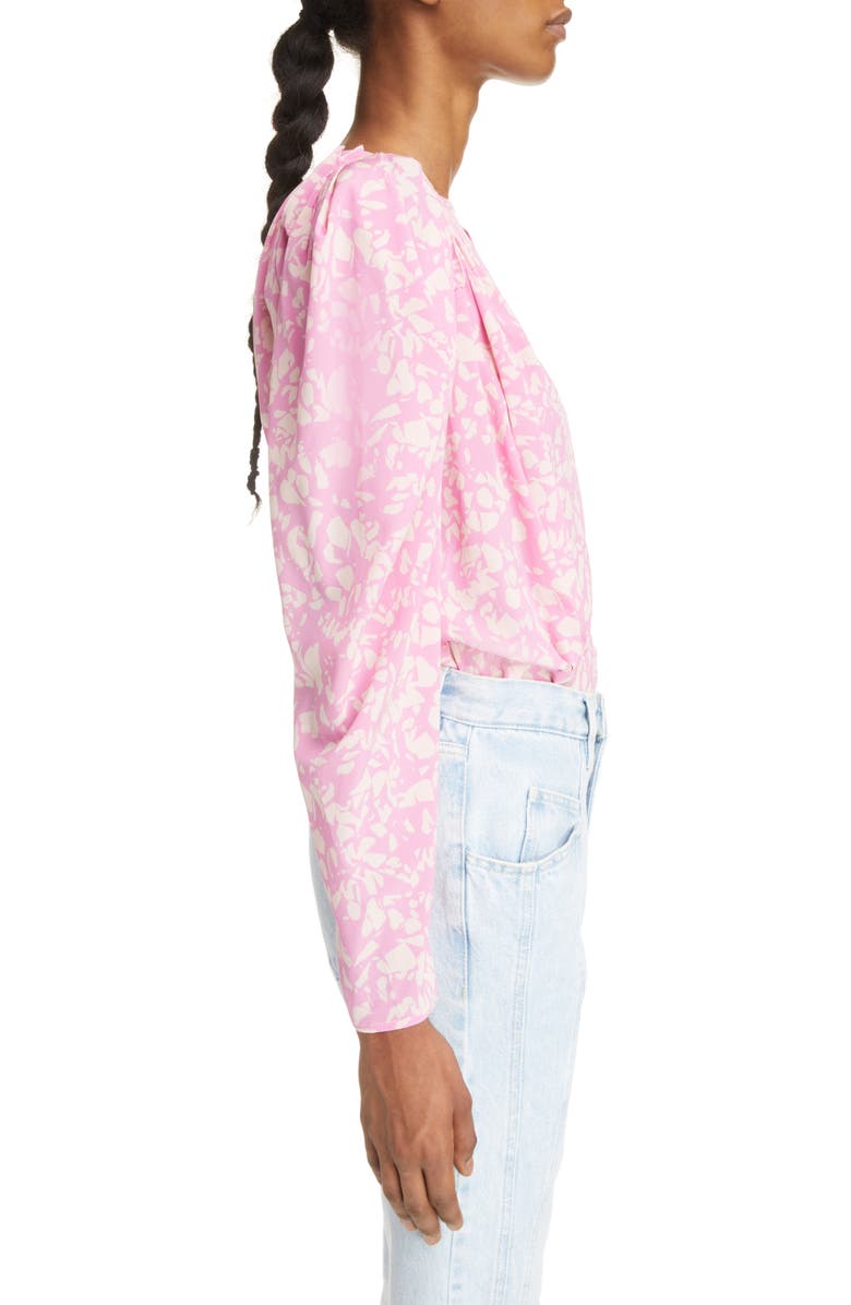 Isabel Marant Zarga Keyhole Puff Sleeve Silk Blouse, Alternate, color, 