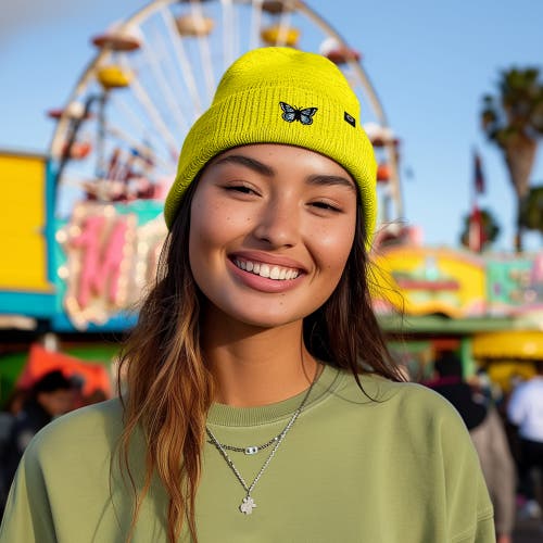 Dalix Butterfly Beanie In Neon Yellow