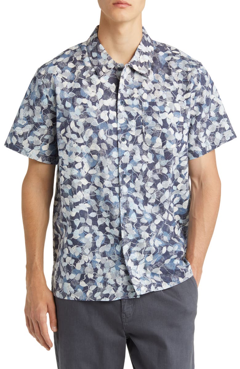 Treasure & Bond San Fran Leaf Print Short Sleeve Linen & Cotton Button-Up Shirt, Main, color, 