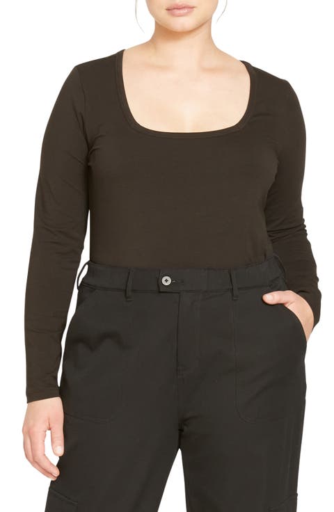 Long Sleeve Square Neck Tee (Plus)