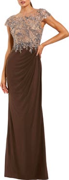 Mac Duggal Women's Crystal-Embellished Jersey Evening Gown with Sheer Bodice
