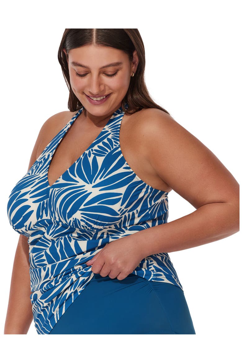Comeback Plus Size Halter Tankini Top, Alternate, color, Petrol-White